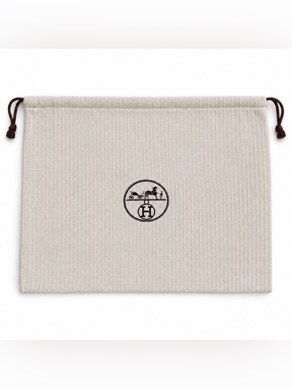 Hermès Herringbone Drawstring Dust Bag 16x11 Beige Brown Logo Storage Pouch